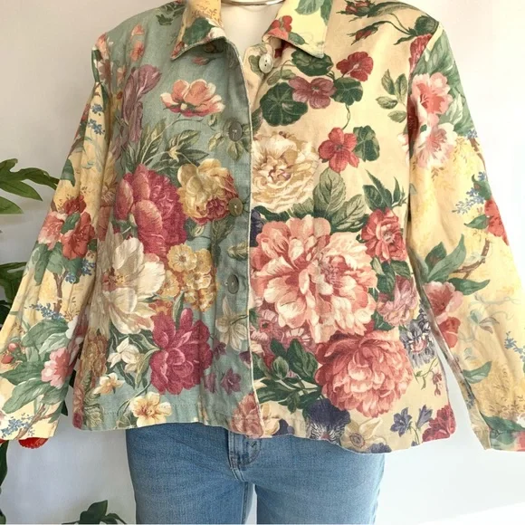 b l o o m :: Vintage Floral Cottagecore Slouchy Canvas Jacket - Picture 9 of 14